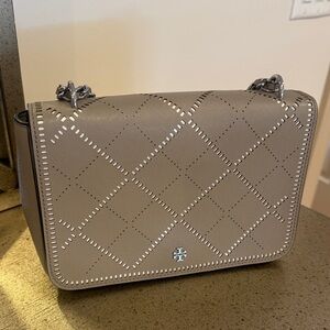 Tory Burch Taupe Quilted Crossbody Bag